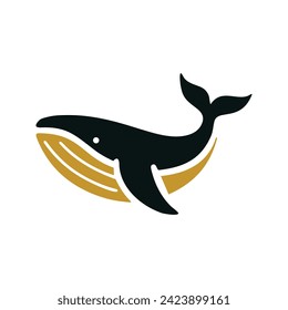 A simple whale icon with a clean shape in an elegant combination of black and gold on a white background. An ideal vector illustration for a business or company logo or business brand.