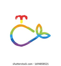 Simple whale logo, outline design. Drawing sign with LGBT style, seven colors of rainbow (red, orange, yellow, green, blue, indigo, violet