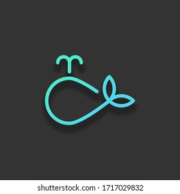 Simple whale logo, outline design. Colorful logo concept with soft shadow on dark background. Icon color of azure ocean