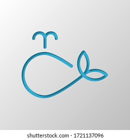 Simple whale logo, outline design. Paper design. Cutted symbol with shadow