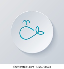 Simple whale logo, outline design. Cut circle with gray and blue layers. Paper style