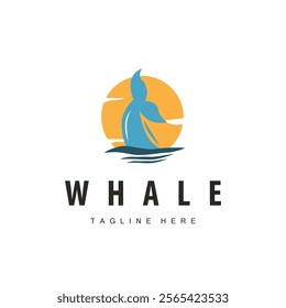 Simple whale logo sea animal silhouette design deep ocean concept big sea animal template illustration