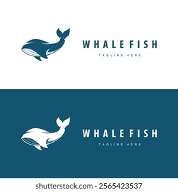 Simple whale logo sea animal silhouette design deep ocean concept big sea animal template illustration