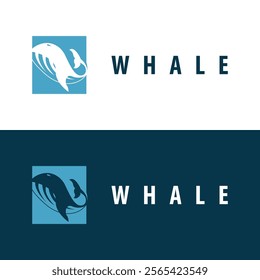 Simple whale logo sea animal silhouette design deep ocean concept big sea animal template illustration