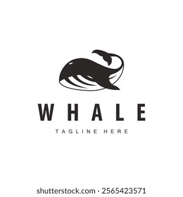 Simple whale logo sea animal silhouette design deep ocean concept big sea animal template illustration