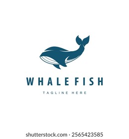 Simple whale logo sea animal silhouette design deep ocean concept big sea animal template illustration