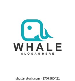 Simple whale logo template design in linear style