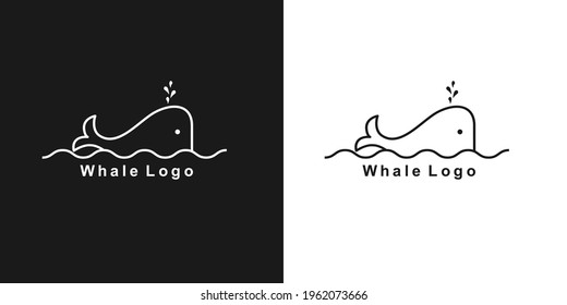 Simple whale logo template design in linear style. Vector illustration.
