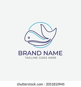 Simple whale logo template design with monoline style. Eps10.