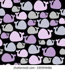 Simple whale pattern. Black background,cute pink and gray whales . The print is well suited for textiles,Wallpapers ,postcards and banners.