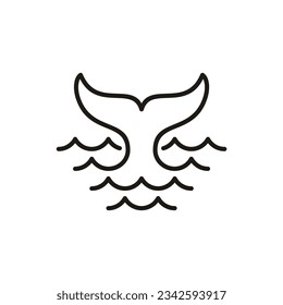 Simple Whale Tail and Wave Lineart Logo Design