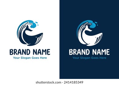 simple whale wave illustration vector logo design