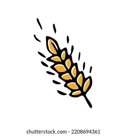 Simple wheat icon on white background, spike hand drawing doodle style