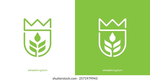 Simple Wheat Kingdom Logo. Wheat Grain and Crown Icon Graphic. Wheat Farm Logo Design Template. 