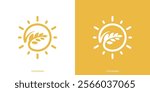 Simple Wheat Sun Logo. Wheat Grain and Sun Icon Graphic. Farmland Logo Design Template.