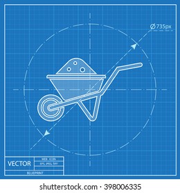 Simple wheelbarrow blueprint icon