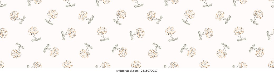 Simple whimsical floral modern abstract border shape seamless pattern. Trendy pastel color banner with hand drawn playful style for edging trim, wash tape and summer texture ribbon background.
