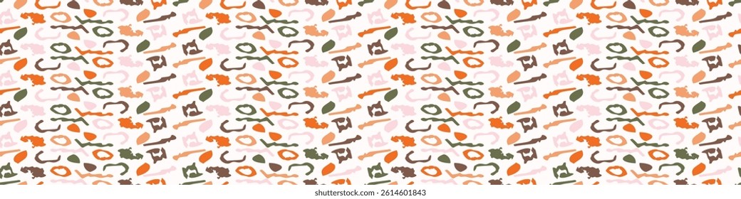 Simple whimsical modern abstract border shape seamless pattern. Trendy pastel color banner with hand drawn playful style for edging trim, wash tape and summer texture ribbon background.