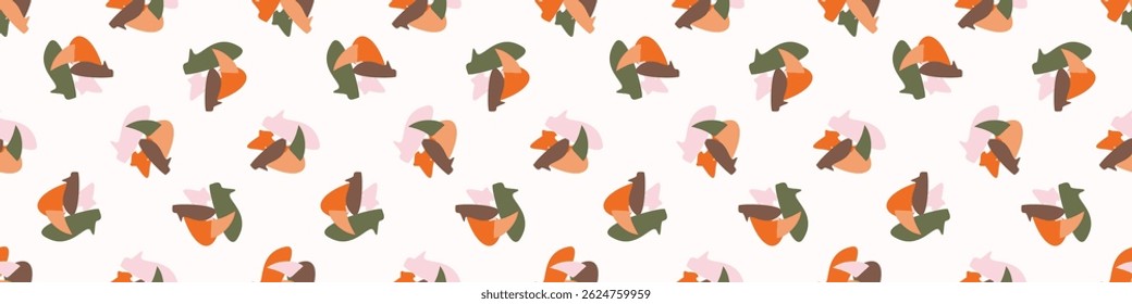 Simple whimsical modern floral abstract border shape seamless pattern. Trendy pastel color banner with hand drawn playful style for edging trim, wash tape and summer texture ribbon background.