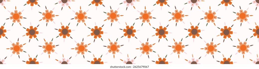 Simple whimsical modern floral abstract border shape seamless pattern. Trendy pastel color banner with hand drawn playful style for edging trim, wash tape and summer texture ribbon background.