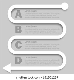 Simple white 3D paper arrow with four topics for website presentation cover poster vector design info graphic illustration concept