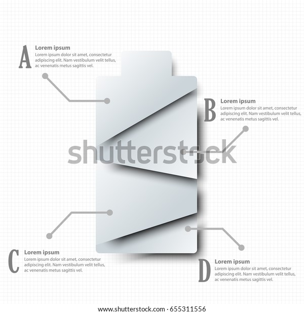 Simple white 3D paper battery with four topics\
for website presentation cover poster vector design info graphic\
illustration concept