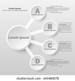 Simple white 3d paper circle with four topics for website presentation cover poster vector design info graphic illustration concept