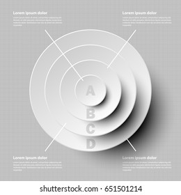 Simple White 3d Paper Circle In Four Layer Topic For Website Presentation Cover Poster Vector Design Info Graphic Illustration Concept