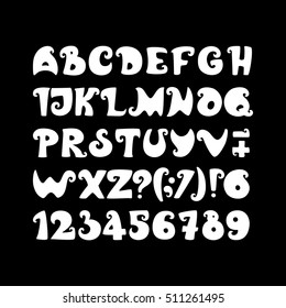 Simple white alphabet and number. Vector Unique font. 