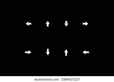 Simple White Arrow Icons on Black Background.