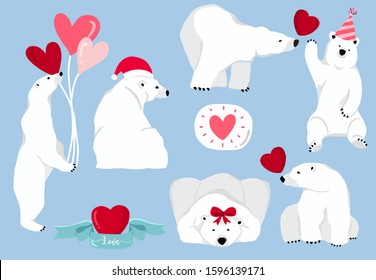 Simple white bear character with heart.Vector illustration character doodle cartoon