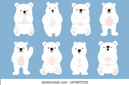 Simple white bear character.Use for invitation,printable,sticker.Vector illustration character doodle cartoon