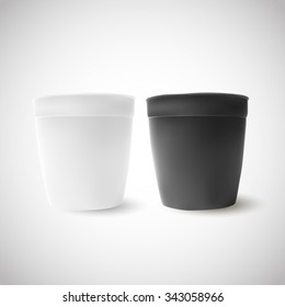 Simple white and black cup isolated on white backdrop. 