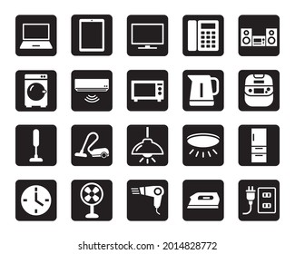 Conjunto de iconos de dispositivo residencial simple en blanco y negro