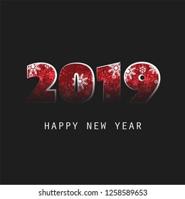 Simple White, Black And Red New Year Card, Cover or Background Design Template - 2019 