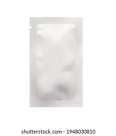 Simple white blank sachet template isolated on white background. Packaging mockup for skincare sample or food. - Vector illustration