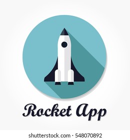 simple white blue space aircraft rocket in a blue circle flat design. rocket application logo vector
