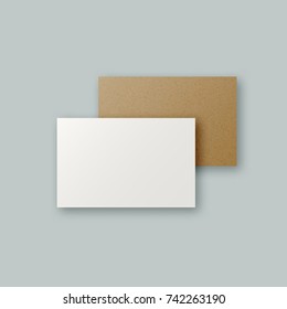 Simple white and brown kraft paper vector business card templates. Realistic clean hipster paper company brand corporate identity card mock up with copyspace for your design.