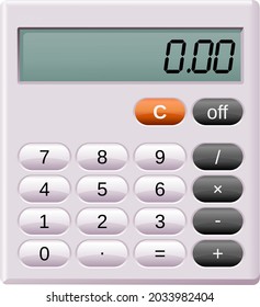 Simple white calculator with a liquid crystal display