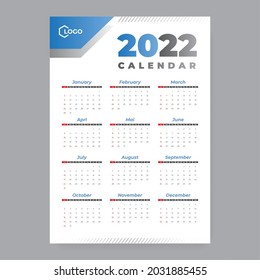 plantilla de calendario blanco simple con detalles azules
