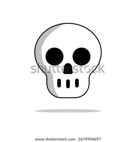 Simple white cartoon skull icon with black features and a subtle shadow, representing danger or mortality.