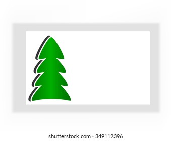 simple white Christmas card with green tree, vector illustration.