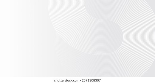 Simple white circle  glowing geometric lines on gray background. Modern shiny blue modern