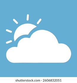 Simple White Cloud Vector Illustration with sun rise on Blue Background.