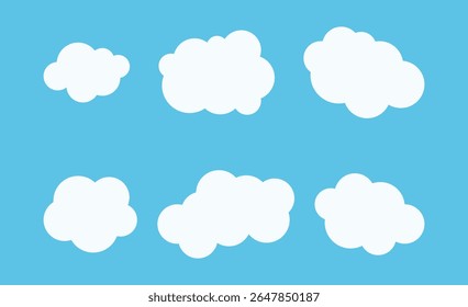 Simple White Cloud Vector Set with Flat Minimal Style for Educational Materials and Weather Icons