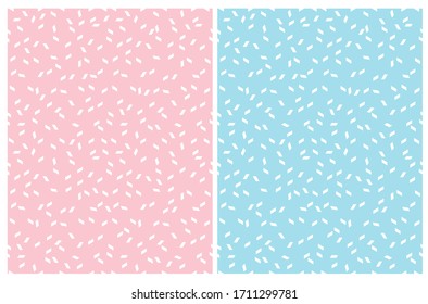 Simple White Confet Vector Pattern. White Elements Isolated on a Pastel Pink and Light Blue Backgrounds. Abstract Geometric Print for Fabric, Textile. Funny Repeatable Design.