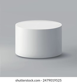 Un sencillo pedestal cilíndrico blanco con un diseño limpio y minimalista sobre un fondo gris.