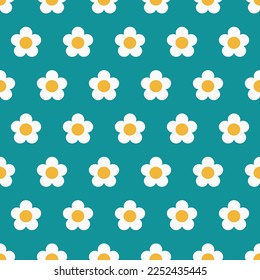 simple white daisy flower; seamless floral pattern on blue background element for wallpaper, banner, textiles, cover, texture, label, backdrop, wrapping paper, card etc. illustration vector design.