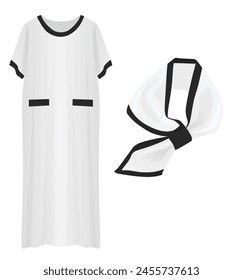 Simple white dress and scarf. vector illustration