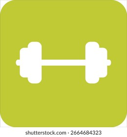 Simple White Dumbbell Icon on Green Background for Fitness and E